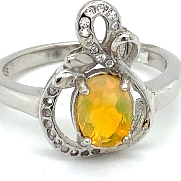 Welo Opal .65ct Platinum Finish Solid Silver Ring - Picture 7 of 7